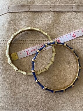 Stella & Dot Navy Blue and Cream enameled bangles with gold accent